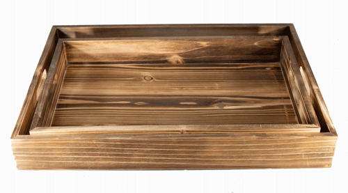 Set of 2 Brown Fir Wood Trays