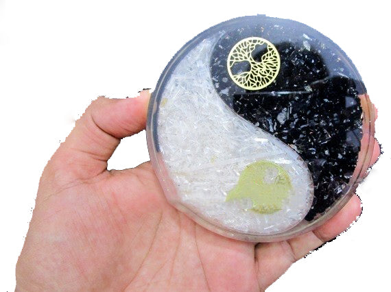 Tourmaline noire Sélénite Orgone YinYan Coaster - 4 pouces - NEW121