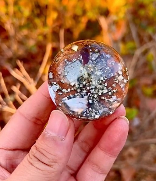 PYRITE WITH QUARTZ - 55-60mm - Sphere - China - NEW822
