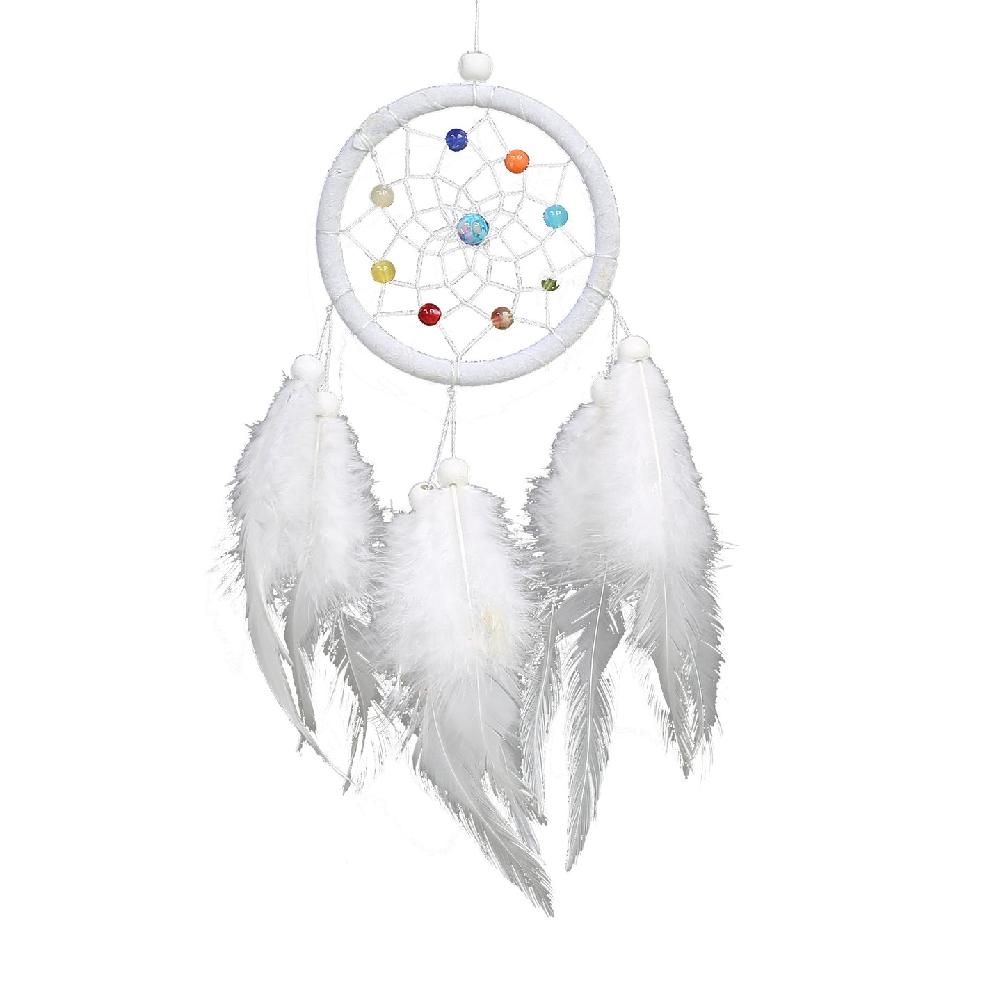 Dream Catcher Cotton Thread & Feathers handmade - White - 7.5x30cm - NEW1220