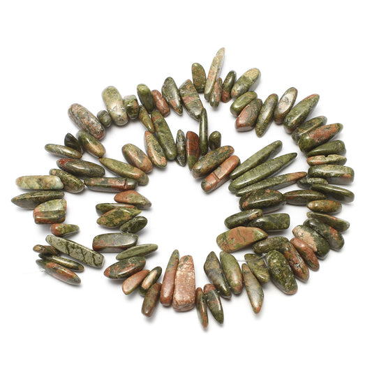 Unakite Gemstone Bead Nuggets - 1mm Hole - 15.5 Inch Long Size:5x13x4mm to 8x30x8mm - NEW920