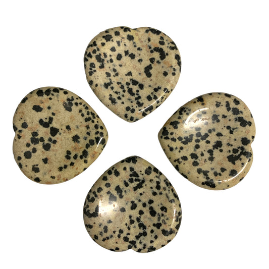 Dalmatian Jasper Heart Worry Stones - 40mm - Chine - NEW722