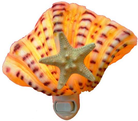 SYN. BEAR PAW CLAM W/STARFISH NIGHTLIGHT