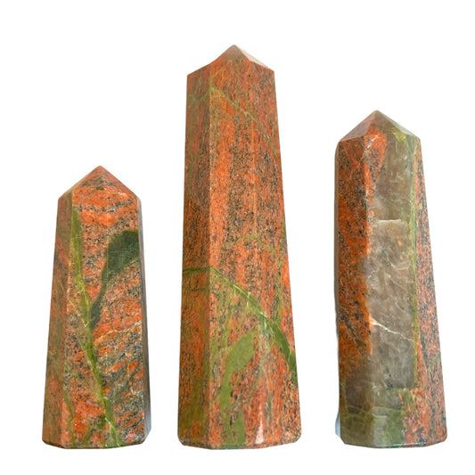 Unakite - Polished Points - 3 to 7 inches - Price per gram per piece - balances the emotions and imparts an understanding of subconscious blocks