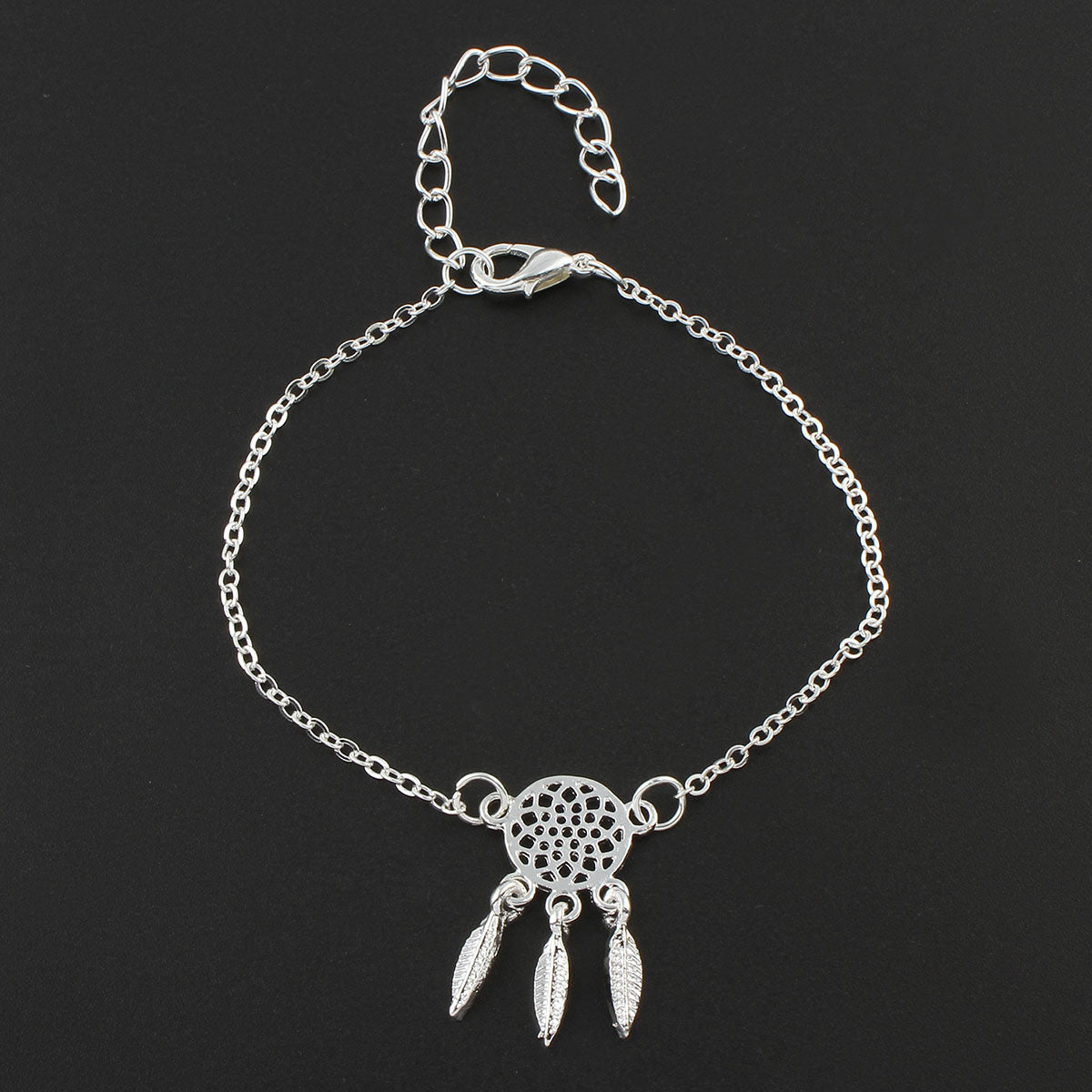 Bracelet de cheville en alliage de zinc Dream Catcher avec chaîne d'extension de 5,7 cm - Plaqué couleur platine - sans plomb ni cadmium 160 mm environ 6 pouces