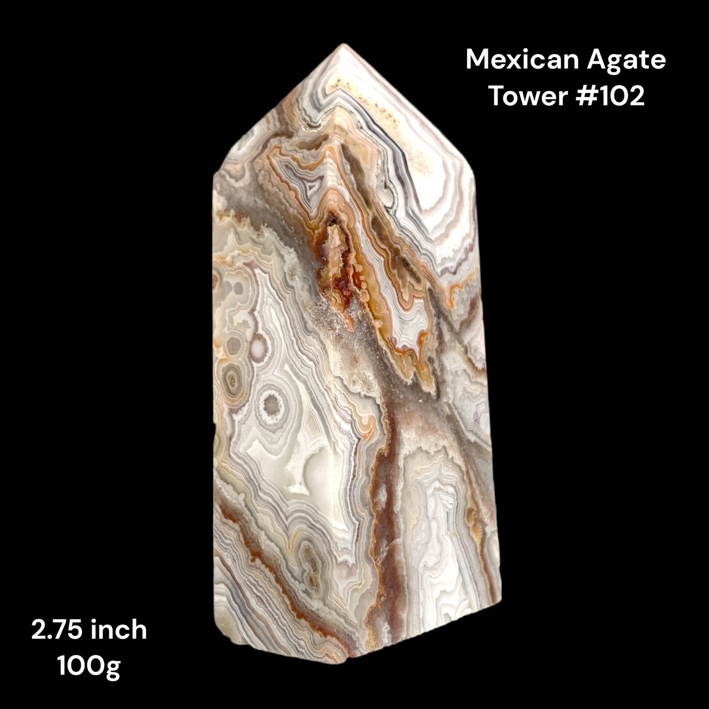 Mexican Agate - 2.75 inch - 100g - Polished Towers Points