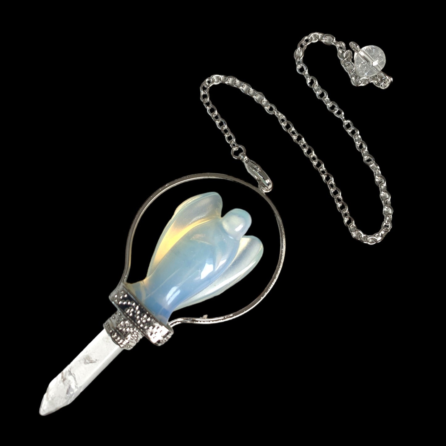 Sea Opalite Angel Pendulum - Platinum Colour Plated