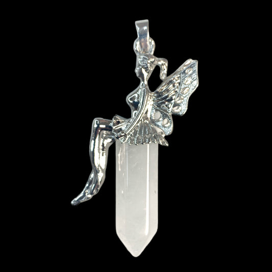 Fairy Design Terminated Pendant - Clear Quartz - Silver Color Plated Metal - 50mm - China - NEW1022