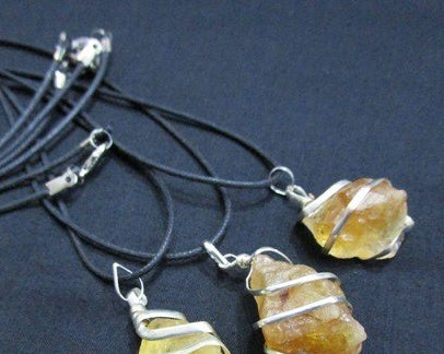 Raw Citrine Wire Wrapped Pendant on Cord - 15g - India - NEW1221