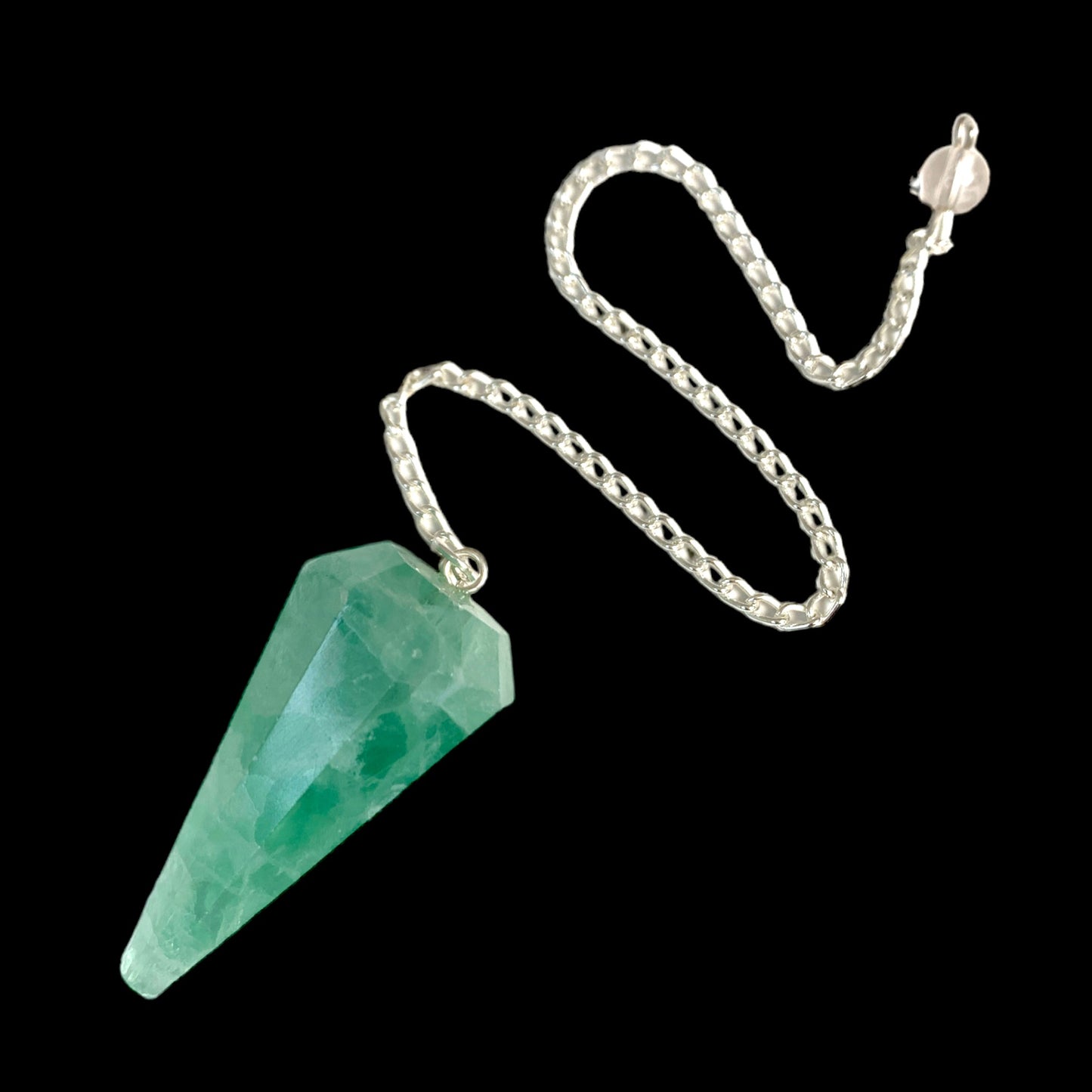 Green Fluorite Pendulum w Chain - 35-45mm - 8 Facets - 20g - NEW422