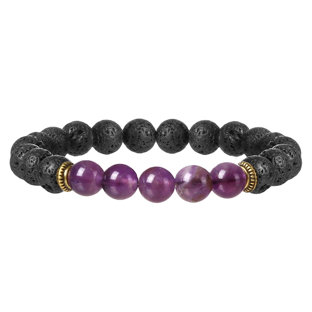 Lava Bead Bracelet with Amethyst Gemstone Bracelet 7.5 Inch - NEW521