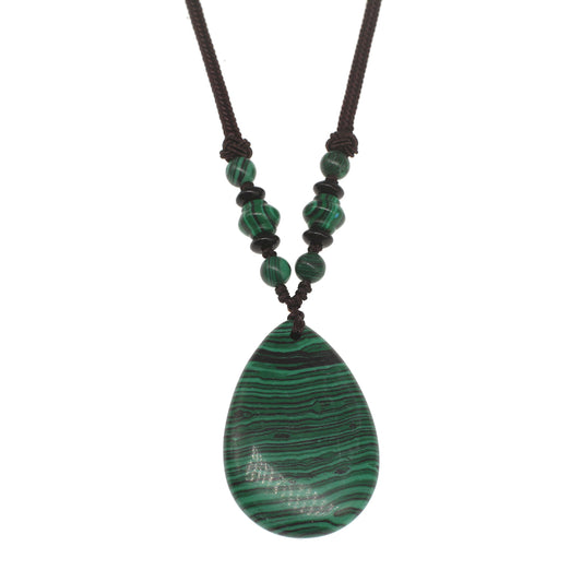 Pear Malachite Gemstone Pendant with Necklace - 42x27mm - Length 12 inch - 26g - NEW1021