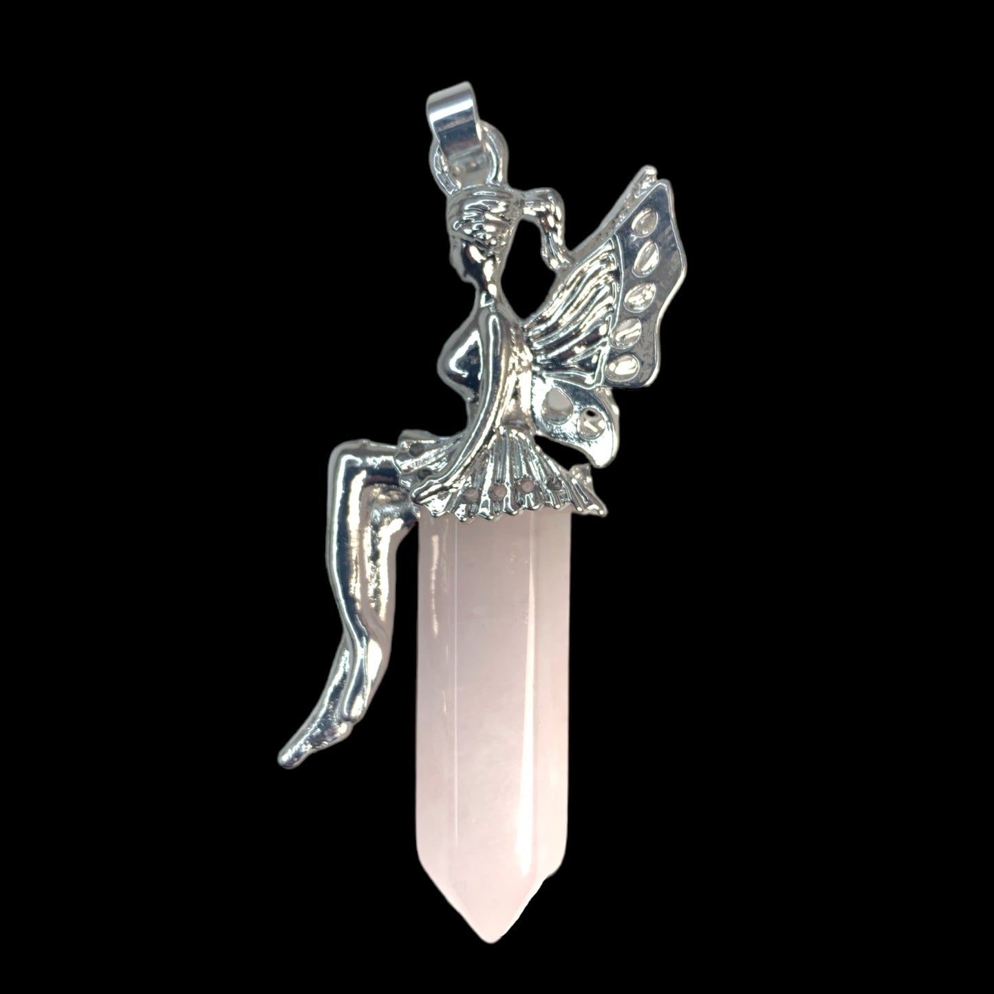 Fairy Design Terminated Pendant - Rose Quartz - Silver Color Plated Metal - 50mm - China - NEW1022