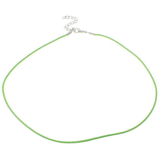 Cordon de collier ciré VERT LT, cordon de coton ciré, avec chaîne de fer, fermoir mousqueton en alliage de zinc, avec chaîne d'extension de 4 cm, couleur platine plaqué 1,5 mm env. 17,5 pouces