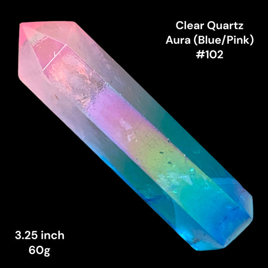 Clear Quartz Aura (Blue and Pink) - 3.25 inch - 60g - Polished Points