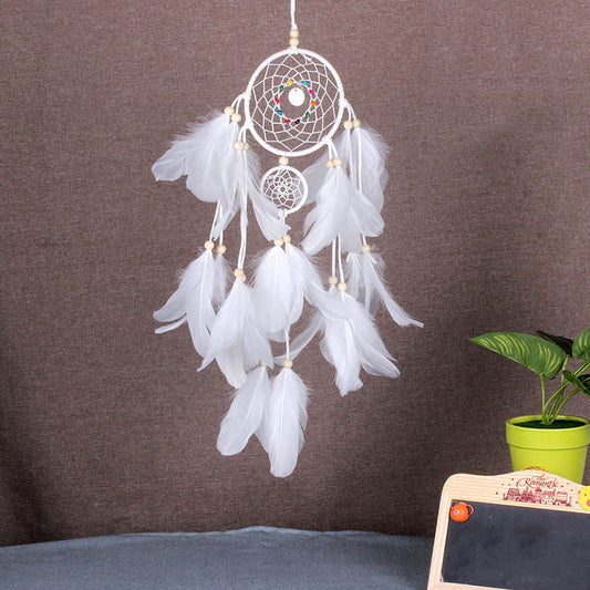 Feather Dream Catcher Velveteen & Seed bead & Wood - WHITE - 110 x 560mm