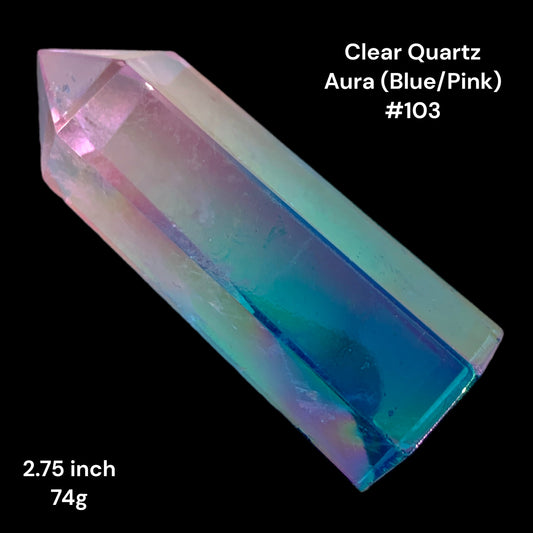 Clear Quartz Aura (Blue and Pink) - 2.75 inch - 74g - Polished Points