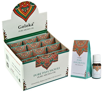 Goloka Pure Patchouli Aroma Oil - Boîte de présentation avec 12 bouteilles