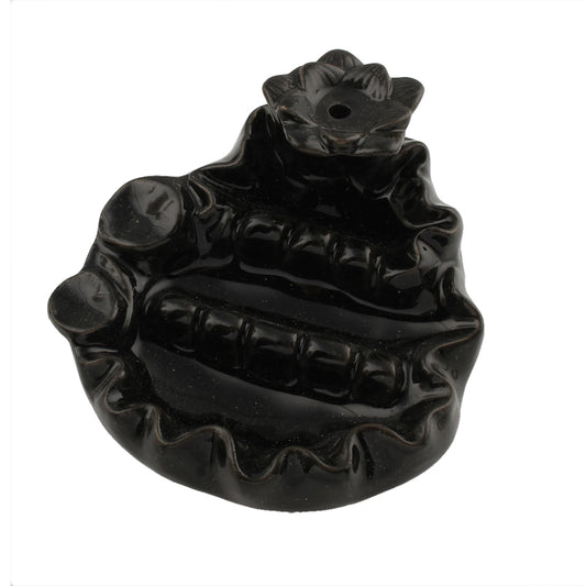 Porte-encens à refoulement en porcelaine - Rivière sinueuse avec fleur - 9x9x4,5cm