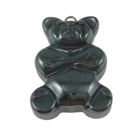 Pendentif ours en hématite non magnétique avec cintre en fer Grade A - 20,5 x 32 x 8 mm Trou de 2 mm