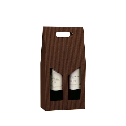 BROWN Textured - Double WINE Bottle Carriers 750ml CORRUGATED (20 per case) NEW421