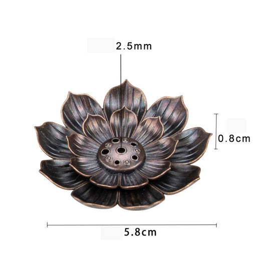 Lotus Brass Incense Burner - Antiqued Brown - 5.5 cm - NEW922