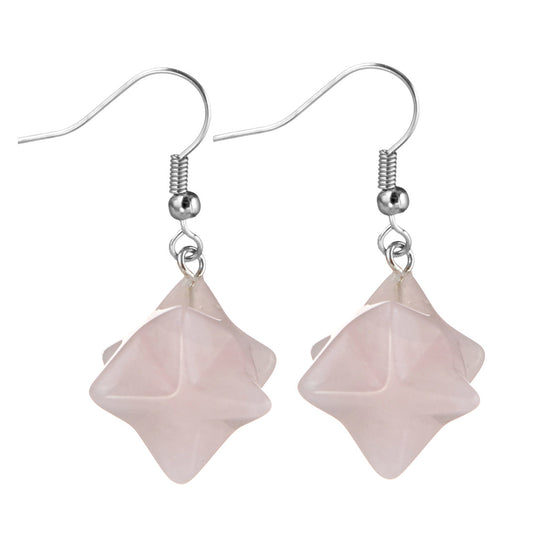 Rose Quartz - MERKABA Star Pair of Earrings - 37mm long x 20 x 25mm - NEW522