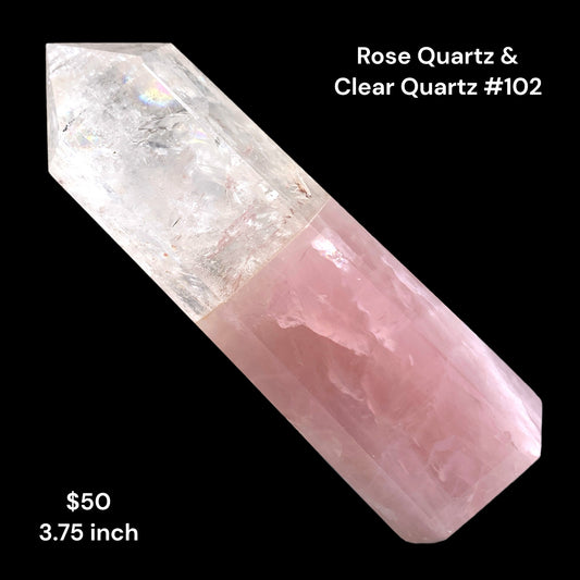 Rose Quartz and Clear Quartz - 3.75 inch - 113g - Polished Points