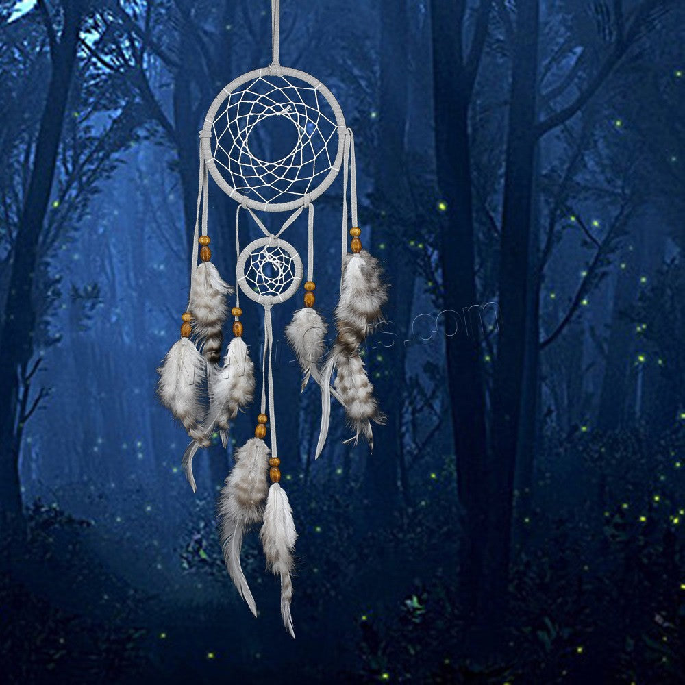 Fashion Dream Catcher Iron Velveteen & Wood - White & Grey - 30cm - China