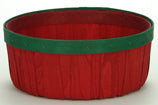 Shallow PECK BASKET - Natural Wood Red & Green 10 x 4.5 inch Deep