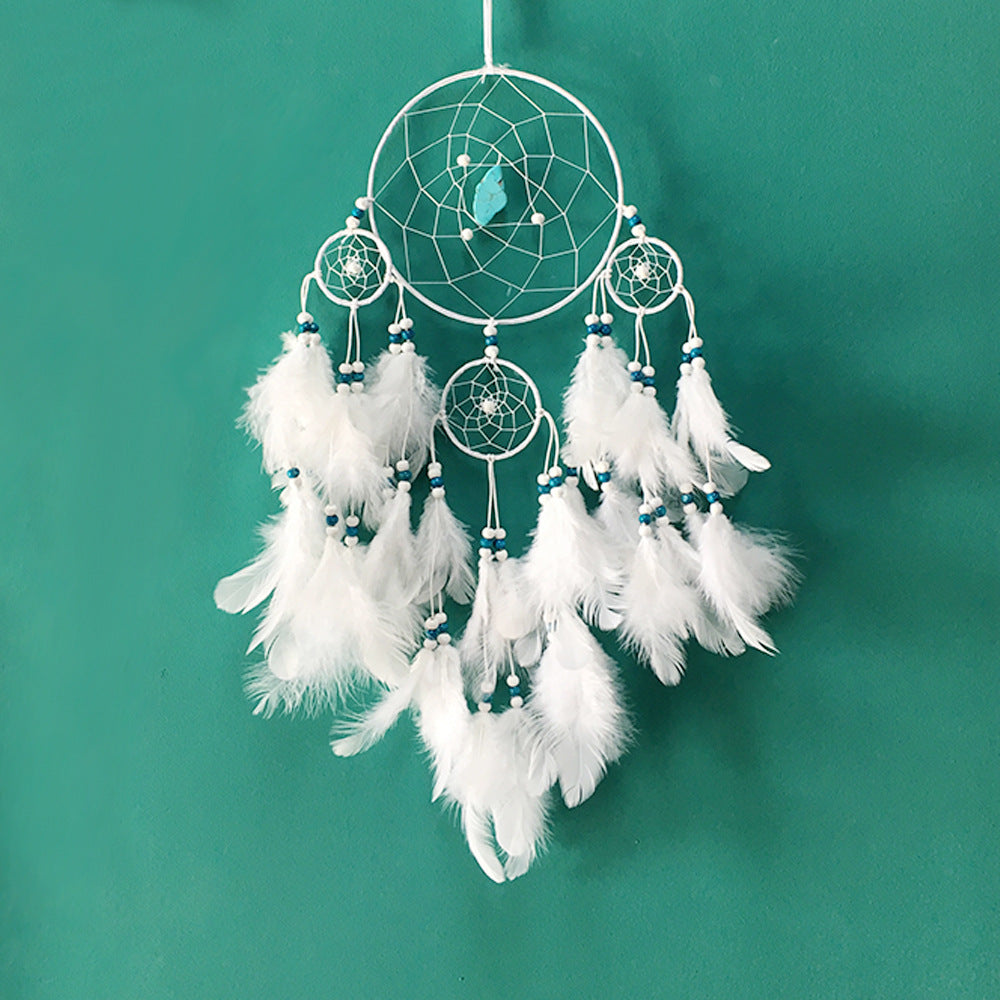 Dream Catcher Cotton Thread & Feathers handmade - White - 15x40cm - NEW1220