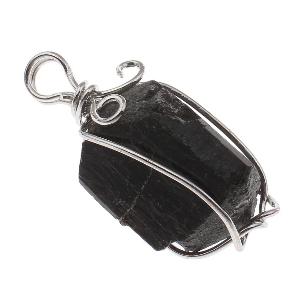 Black Tourmaline Pendant with Platinum color plated - 17x33x15mm - Hole 4.5mm