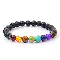 Chakra Gemstone & Lava Bead Bracelet Unisex Approx 7.8 Inch