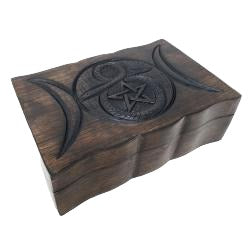 Cobra Pentagram Hand Carved Wooden Box - 9 x 6 inch - NEW423