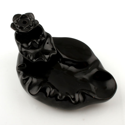 Porcelain Backflow Incense Holder - Flower with Wavy Leaves