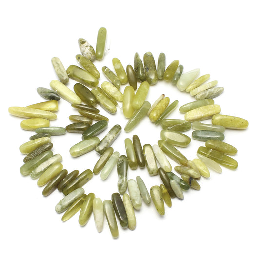 Jade Lemon Gemstone Bead Nuggets - 1mm Hole - 15.5 Inch Long Size:5x13x4mm to 8x30x8mm - NEW920