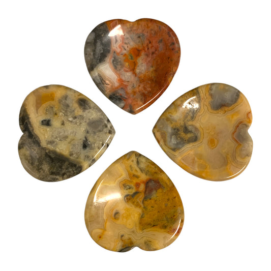 Crazy Lace Agate Heart Worry Stones - 40mm - Chine - NEW722