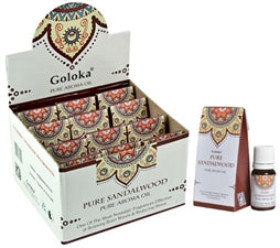 Huile d'arôme de bois de santal pur Goloka - Boîte de présentation avec 12 bouteilles