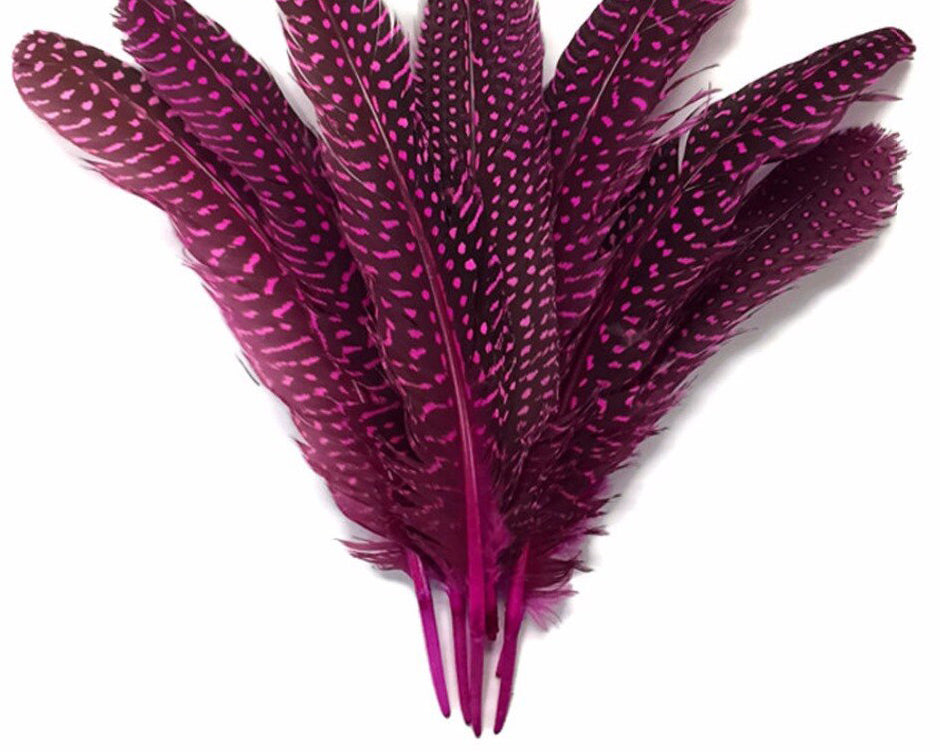 GUINEA FOUL WING FEATHERS NATURAL 6 to 8 inch - Hot Pink