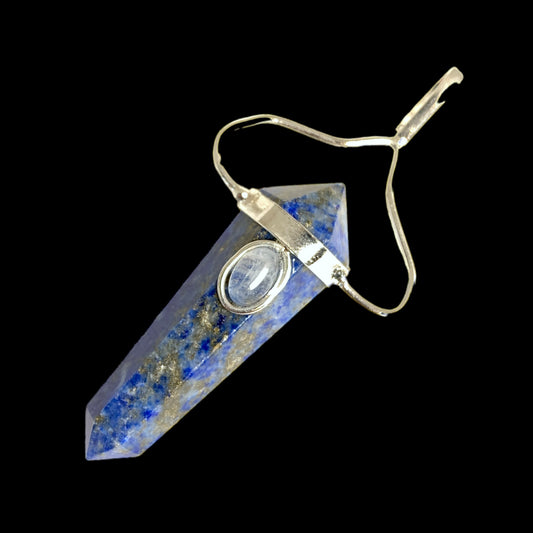 Lapis Lazule avec pendentif Moonstone D Point - 45 mm 8 grammes - Plaqué couleur platine - NEW921