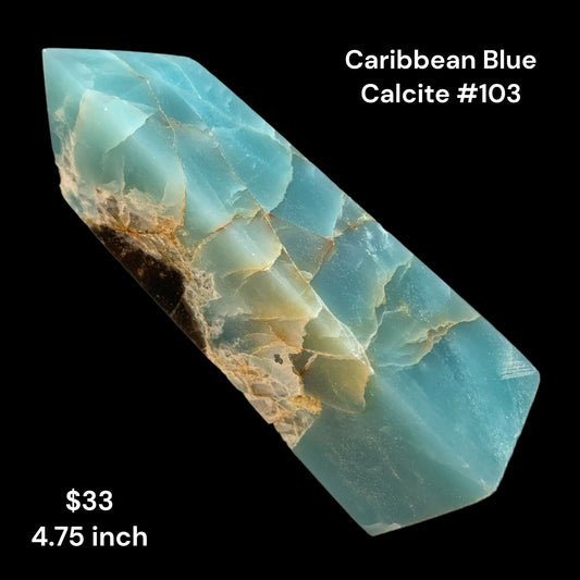 Caribbean Blue Calcite - 4.75 inch - 136g - Polished Towers
