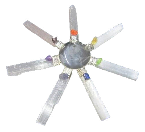 Générateur de sept chakras en cristal clair et sélénite - 5 pouces - 100g - Inde - NEW121