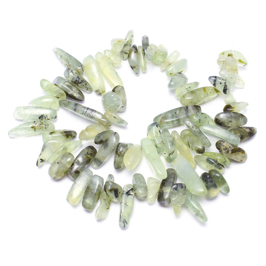 Prehnite Gemstone Bead Nuggets - 1mm Hole - 15.5 Inch Long Size:5x13x4mm to 8x30x8mm