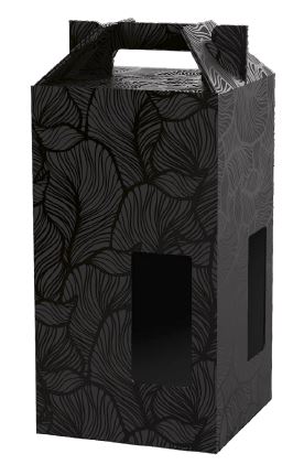 Black Leaves - Foglie Design Quad 4 WINE Bottle Carriers 750ml CORRUGATED (20 per case) NEW421