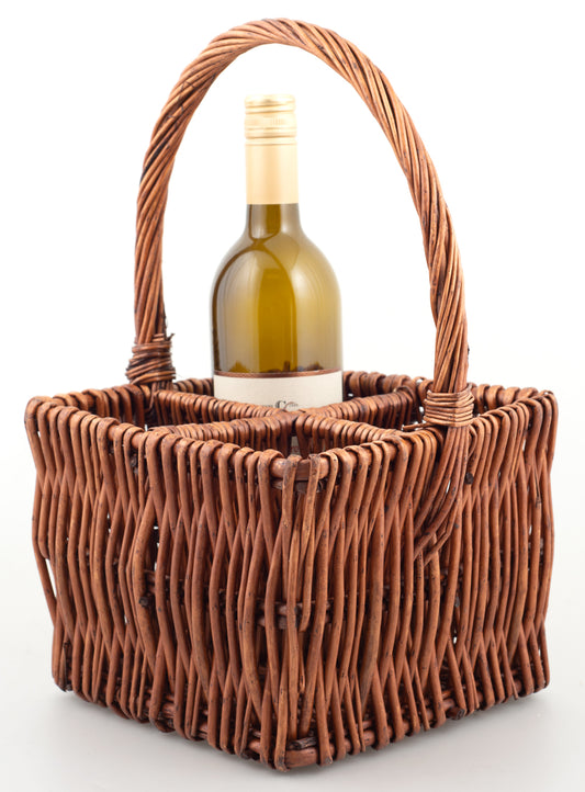 Brown Willow 4 Bottle Wine Carrier 8.75 x 8.75 x 6.25 inch Deep