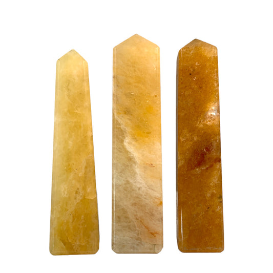 Quartz doré - Pointes polies tour - 3 à 5 pouces - Prix par gramme par pièce (commande B2B 1 = 1 tour donc nous facturons Ex. 60g = 5,40 $ chacun)