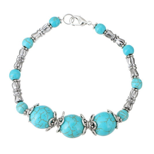 Bracelet Howlite turquoise synthétique - Laiton plaqué argent - 8 pouces - Chine - NEW922