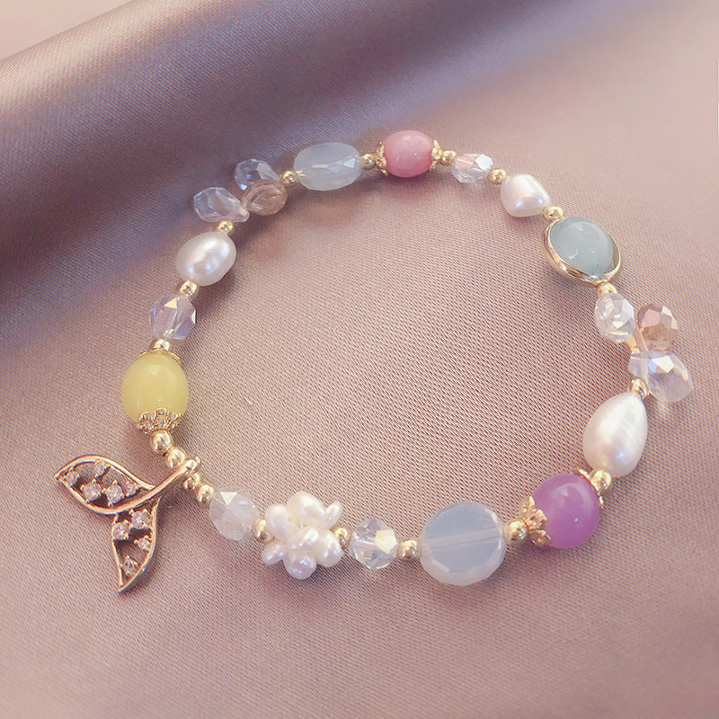 Multi-colored Quartz Bracelet with Mermaid Tail - NEW521