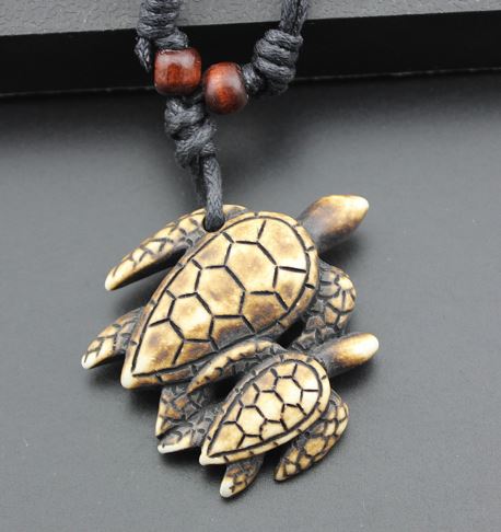 Collier en résine de tortue couleur café, avec cordon en coton ciré et bois, tortue, imitation os de bœuf, 38 x 45 mm, longueur : environ 17,5 pouces, vendu par brin