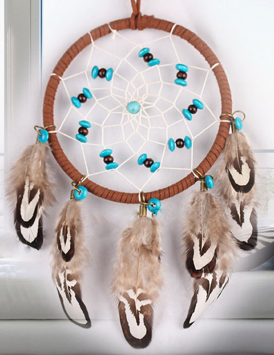 Dream Catcher - Iron, Feathers, Synthetic Turquoise, & Wood